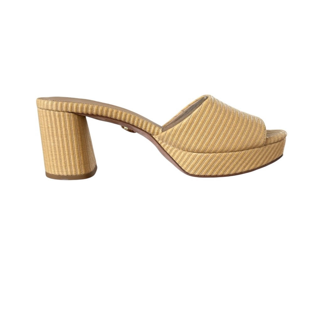 Veronica Beard Yellow Straw-Textured Platform Mules